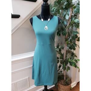 Eddie Bauer Midi Dress Women's Large Blue Sleeveless Round Neck Stretch Pullover